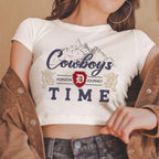 Damen Crop-Top mit kreativem Cowboy-Motiv und lässigem Schnitt R&B
