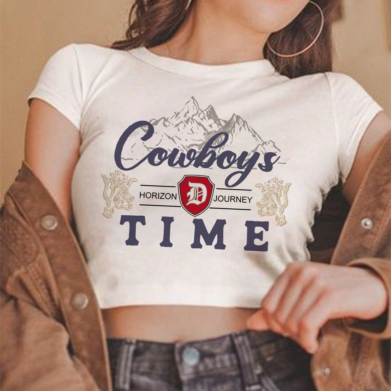 Damen Crop-Top mit kreativem Cowboy-Motiv und lässigem Schnitt R&B