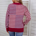 Damen kuscheliger Strickpullover mit trendigem Karomuster und weitem Schnitt