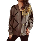 Damen Strickjacke mit modernem geometrischem Muster und hochwertigen Knopfdetails R&B