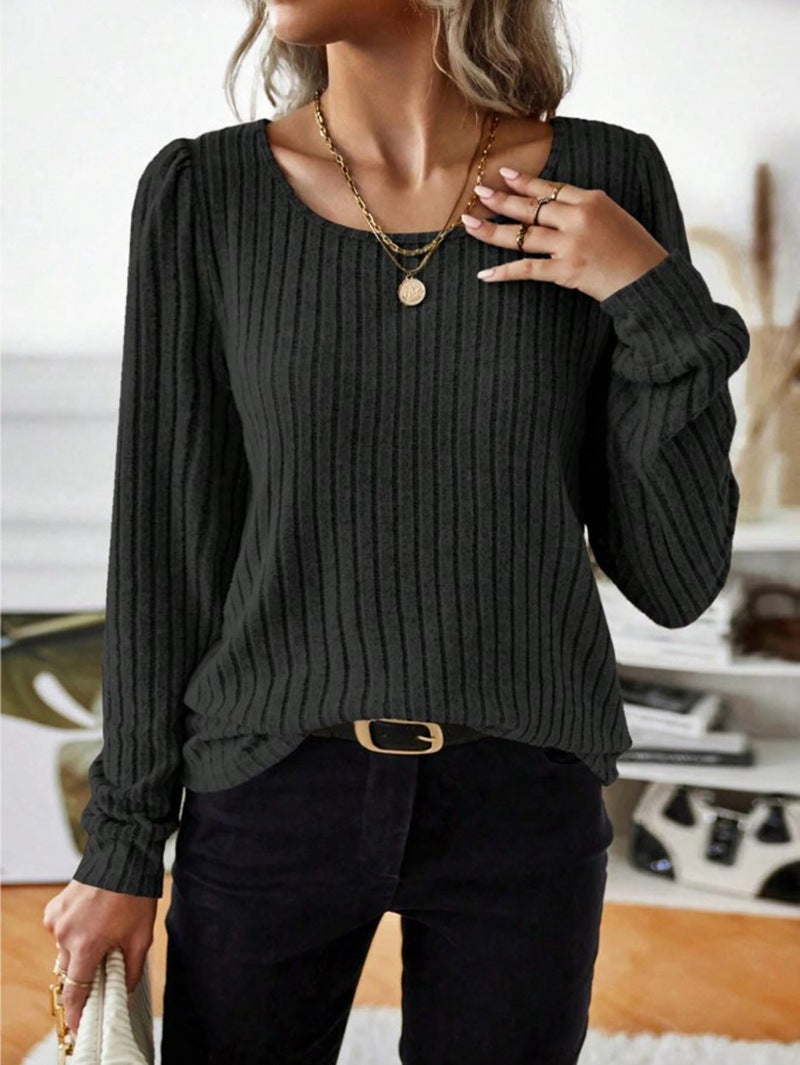 Damen Gestreifter Pullover mit Puffärmeln R&B