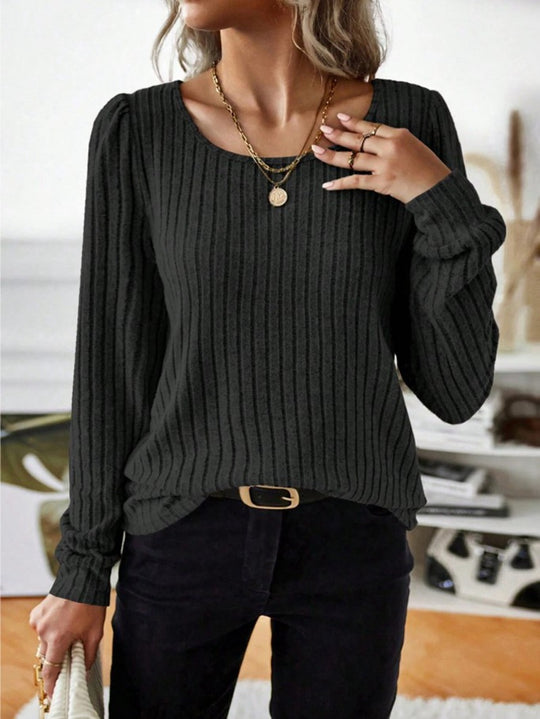 Damen Gestreifter Pullover mit Puffärmeln R&B