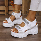 Damen modische Sandalen mit komfortablem Velcro-Verschluss und strukturierter Sohle R&B