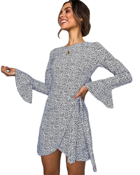 Damen Wickelkleid mit weit geschnittenen Ärmeln und Punktmuster R&B