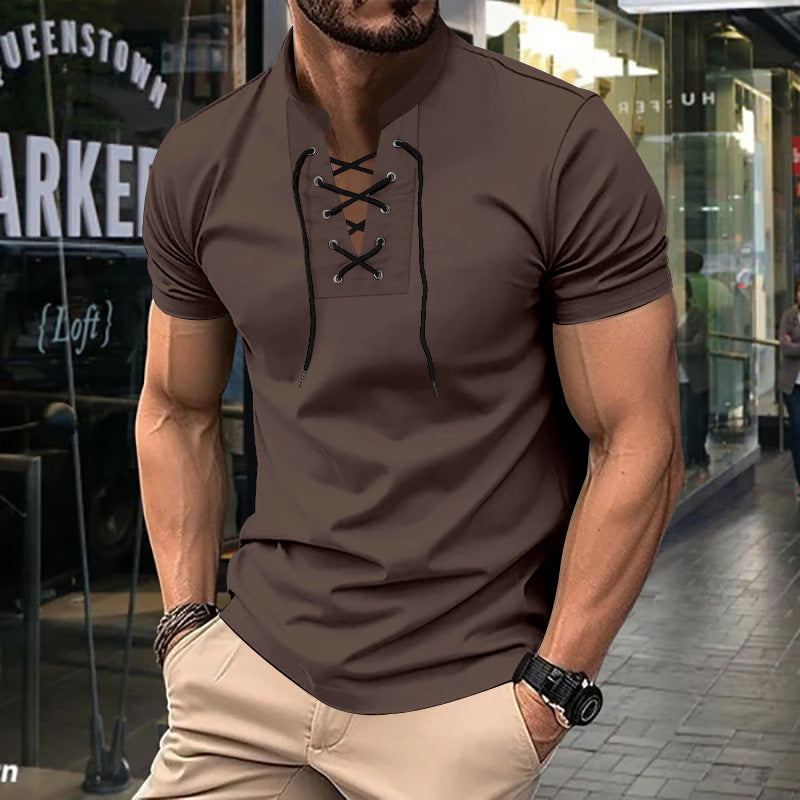 Herren lässiges Poloshirt mit Schnürung R&B
