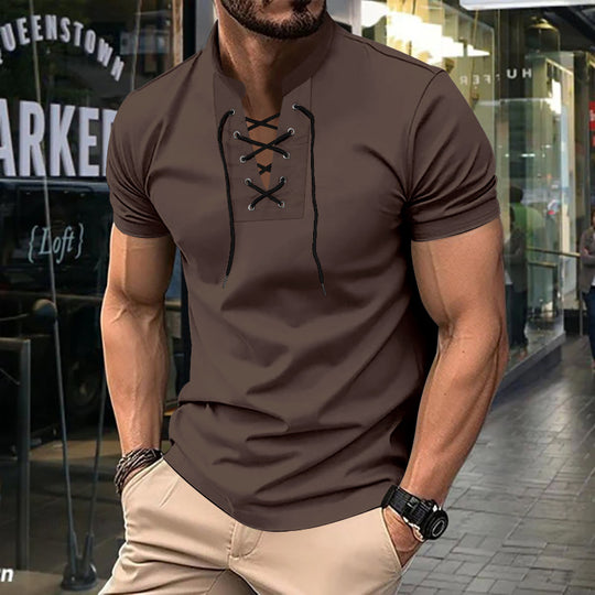 Herren lässiges Poloshirt mit Schnürung R&B