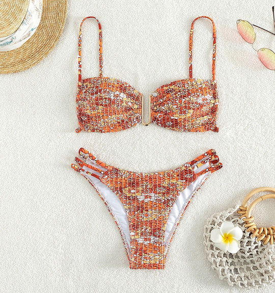 Damen Bikini-Set mit verspieltem Mustermix und modernen Schnürdetails R&B