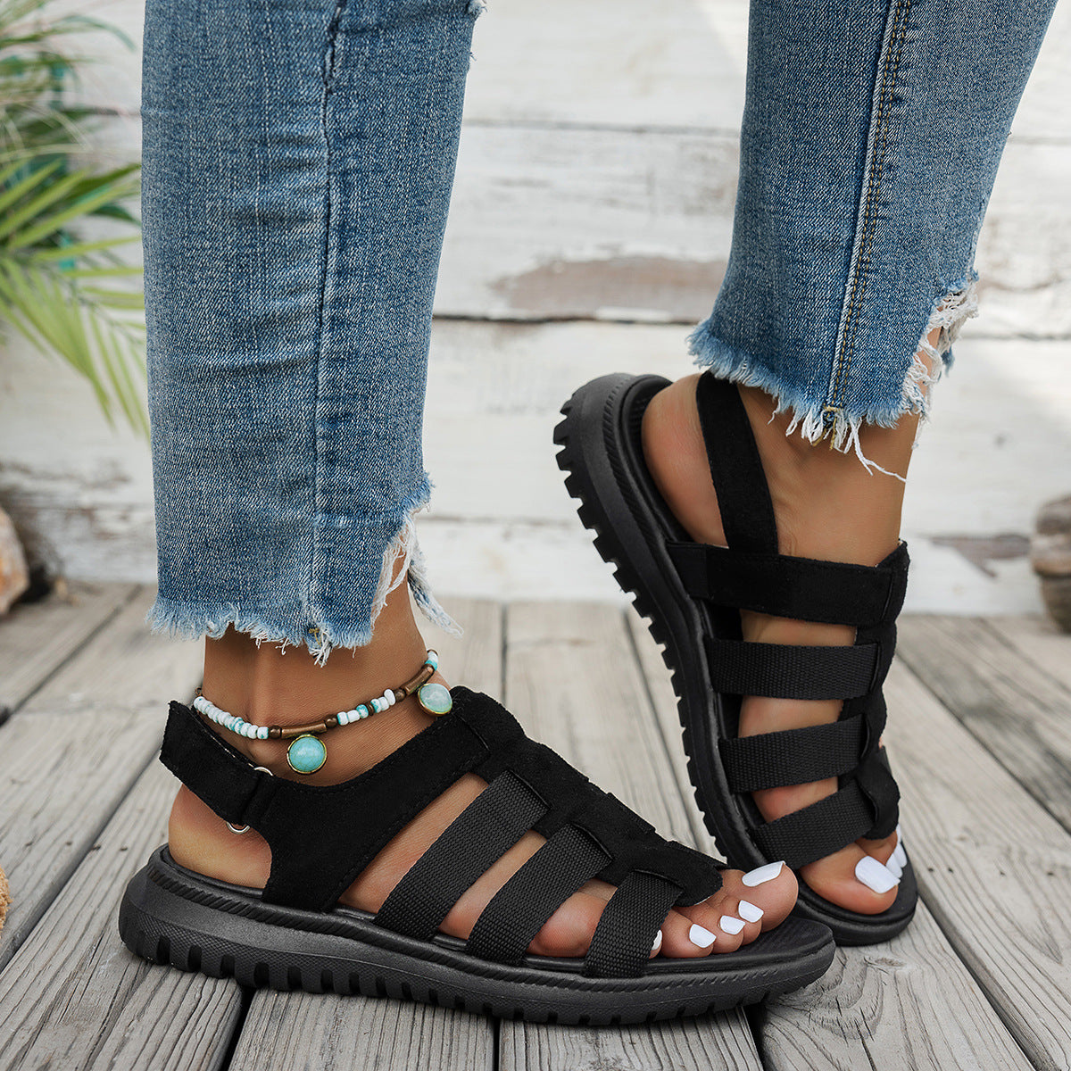 Damen Sportliche Komfort-Sandalen mit verstellbarem Riemen R&B