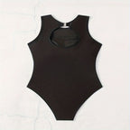 Damen Einteiler Badeanzug mit sportlichem Reißverschluss und trendigem grafischen Design R&B