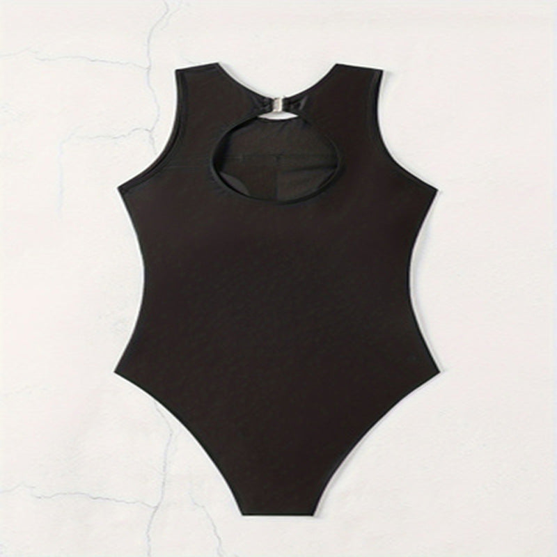 Damen Einteiler Badeanzug mit sportlichem Reißverschluss und trendigem grafischen Design R&B