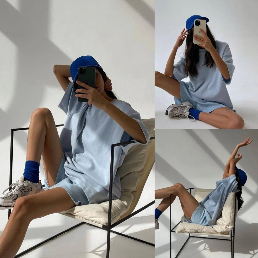 Damen sportliches Set aus lässigem T-Shirt und bequemen Shorts R&B