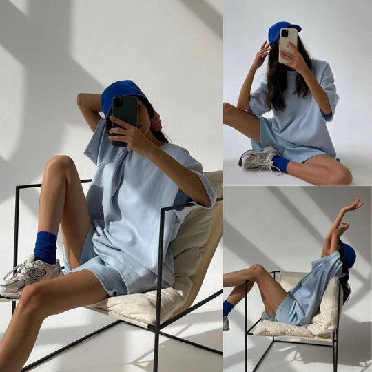 Damen sportliches Set aus lässigem T-Shirt und bequemen Shorts R&B