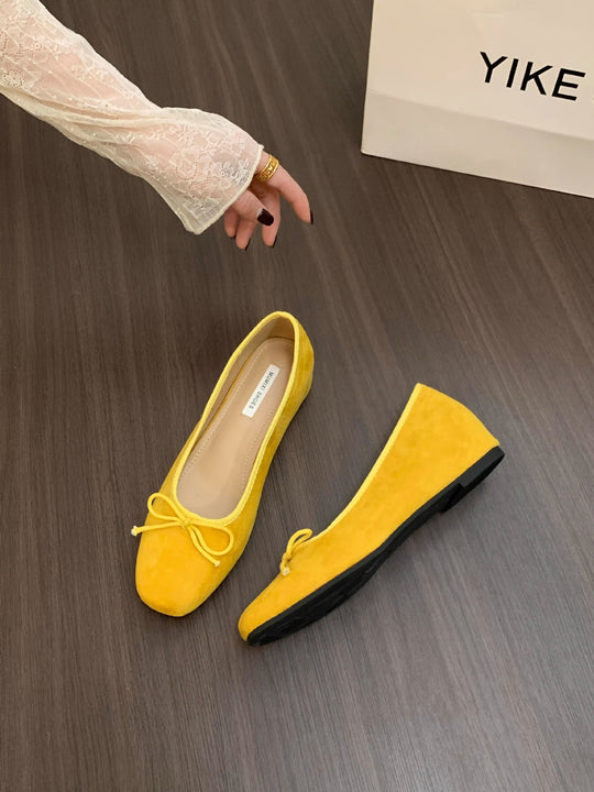 Damen Ballerinas aus hochwertigem Wildleder mit dekorativer Schleife R&B