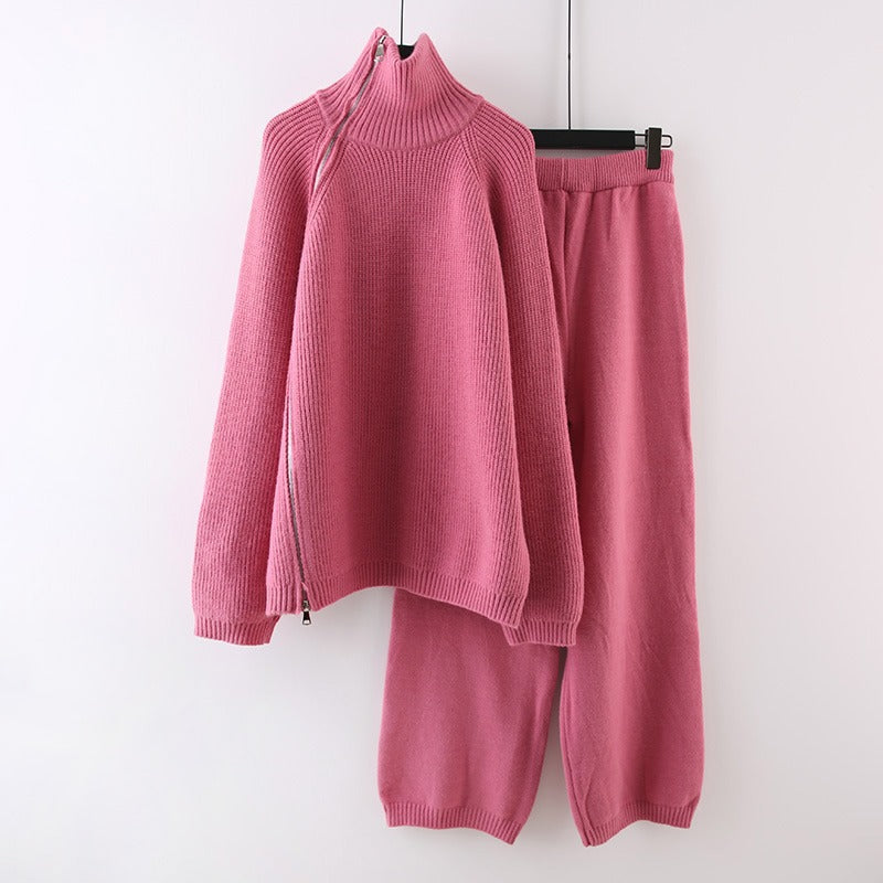 Damen Strickensemble mit Rollkragen und Reißverschluss R&B