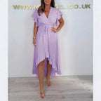 Damen Wickelkleid mit voluminösen Rüschensäumen und tailliertem Schnitt R&B
