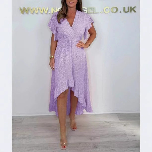 Damen Wickelkleid mit voluminösen Rüschensäumen und tailliertem Schnitt R&B