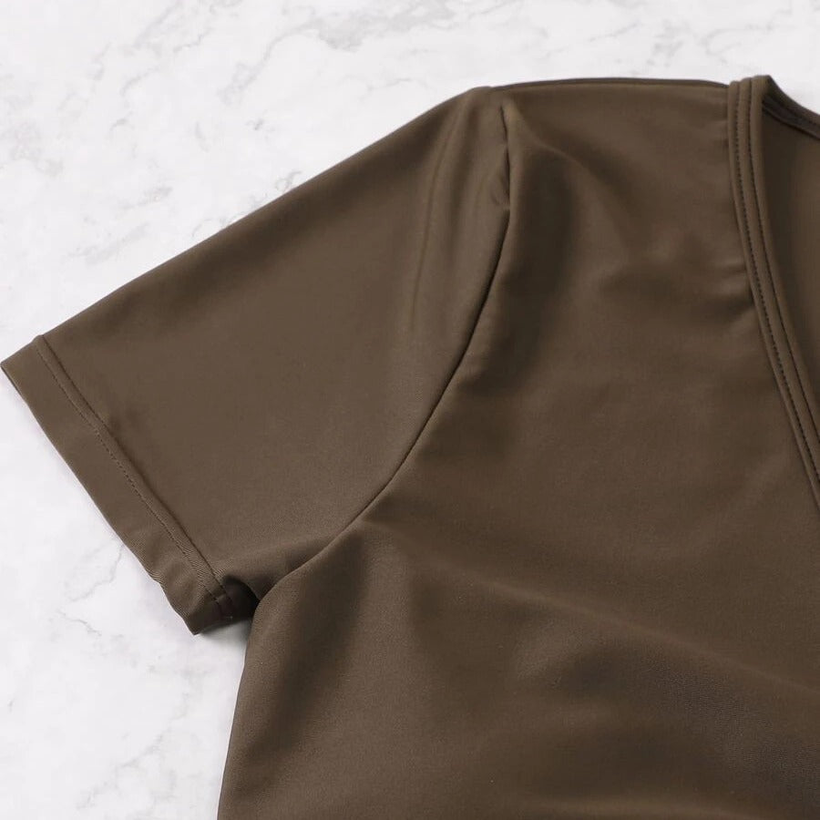 Damen cropped Top mit hohem Bund und Rüschendetails