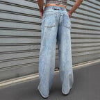 Damen weite Jeans mit lässigem Schnitt und ausgefranstem Saum