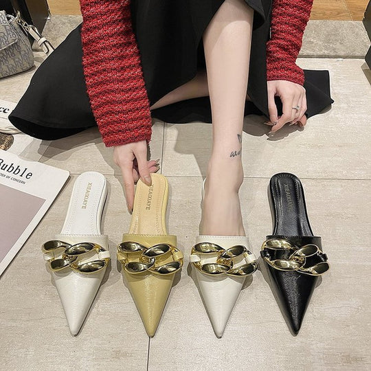 Damen elegante spitze Mules mit goldenen Details R&B