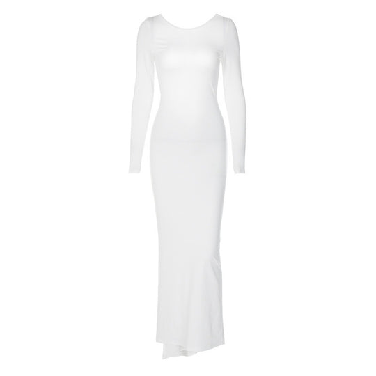 Damen Elegantes figurbetontes Maxikleid mit langen Ärmeln und Rundhalsausschnitt R&B