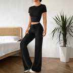 Damen Lässiges Crop-Top und Taillierte Lounge-Hosen Set