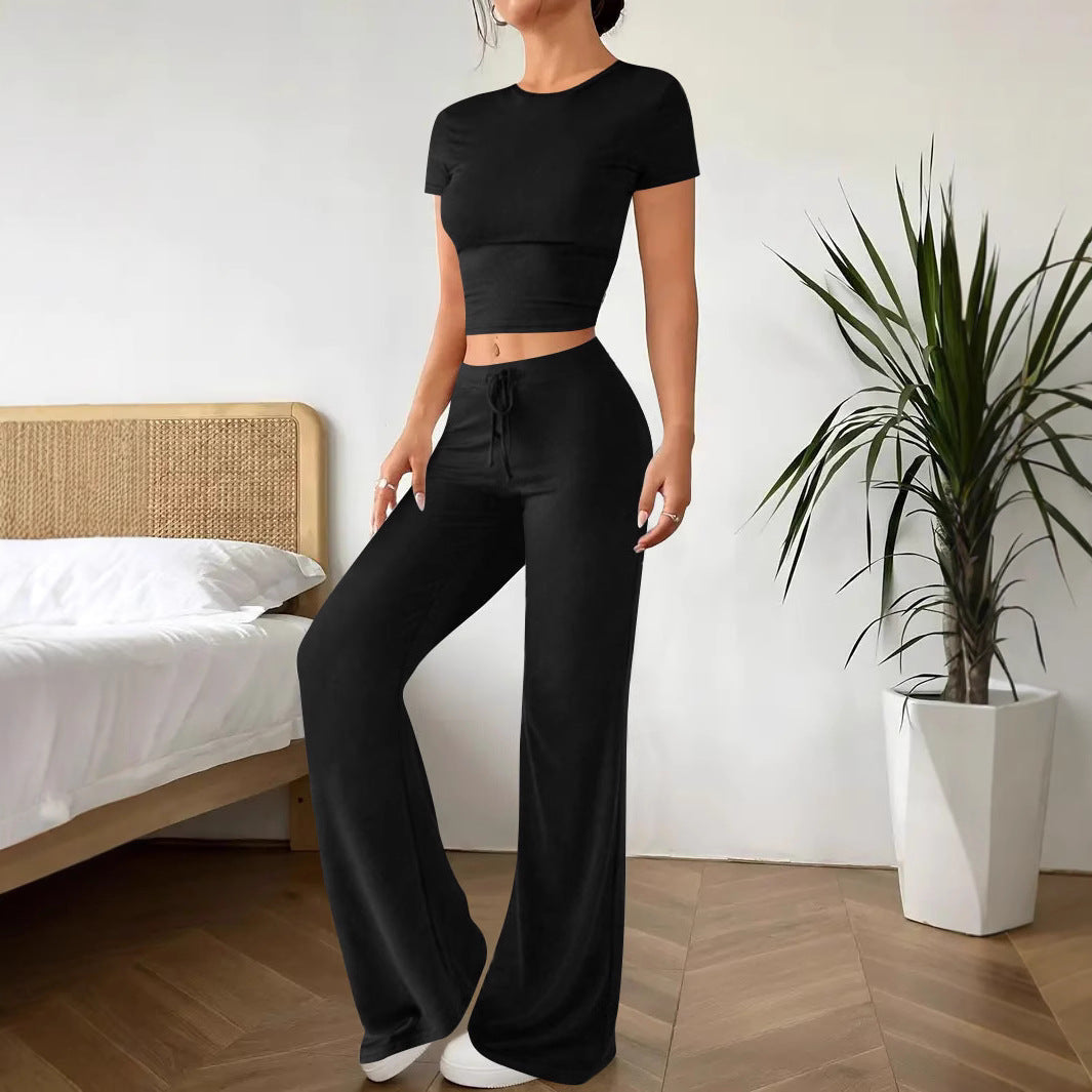 Damen Lässiges Crop-Top und Taillierte Lounge-Hosen Set