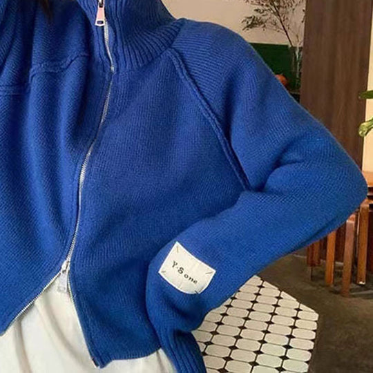 Damen Strickjacke mit hochwertigem Reißverschluss und Stehkragen R&B