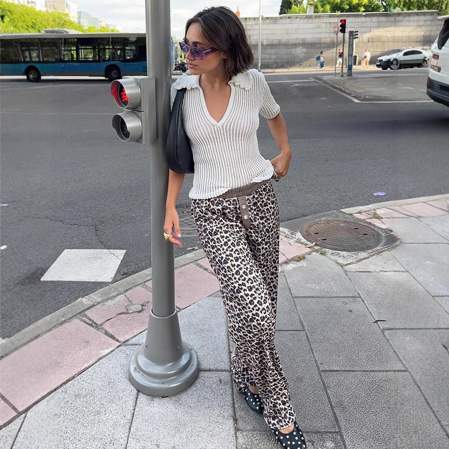 Damen Modische Leoparden-Hose mit elastischem Bund R&B