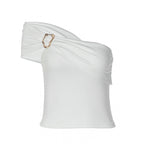 Damen Off-Shoulder Top mit dekorativem Schnallen-Detail R&B