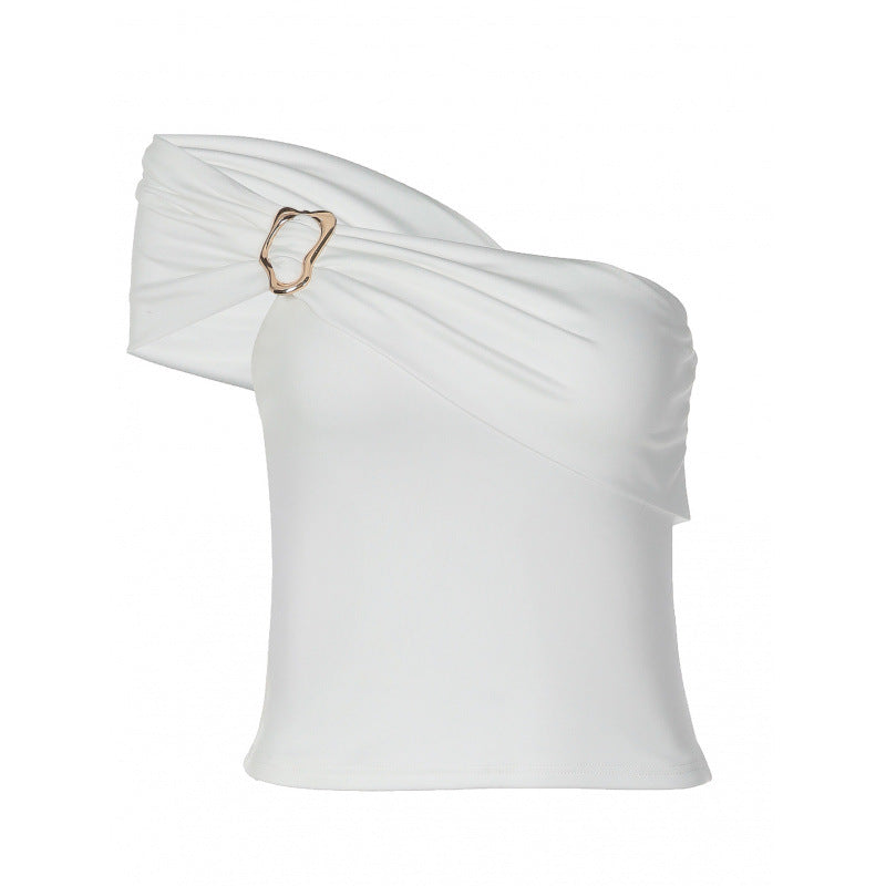 Damen Off-Shoulder Top mit dekorativem Schnallen-Detail R&B