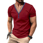 Herren Kurzarm Henley-T-Shirt mit V-Ausschnitt und Knopfdetail R&B