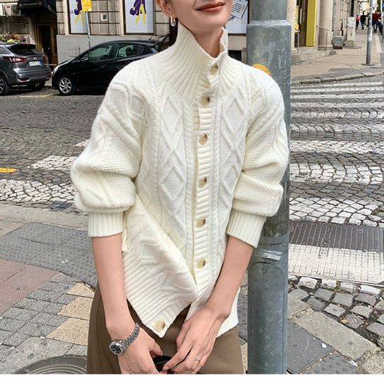 Damen Strickjacke mit hochgeschlossenem Kragen und strukturierter Oberfläche R&B