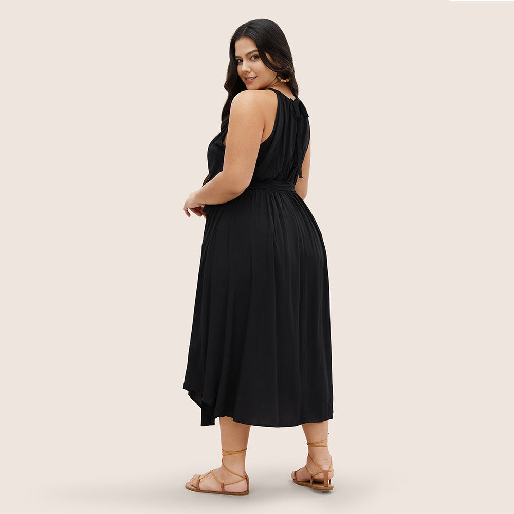 Damen Midikleid mit verstellbarem Träger und elastischem Taillengürtel R&B