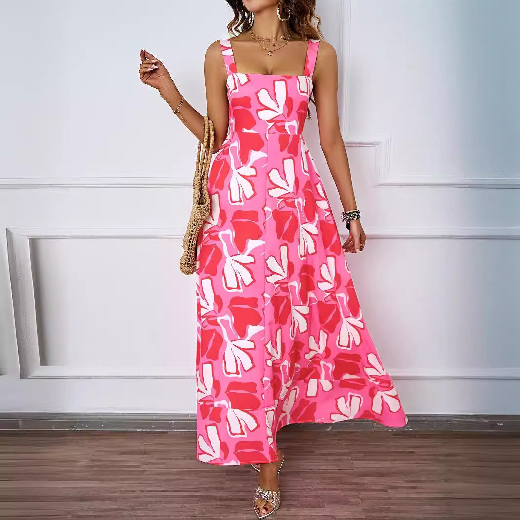 Damen Maxikleid mit floralem Schnitt und modernem Quadrat-Ausschnitt R&B