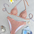 Damen Triangel-Bikini mit buntem Punktedesign und verstellbaren Bändern R&B