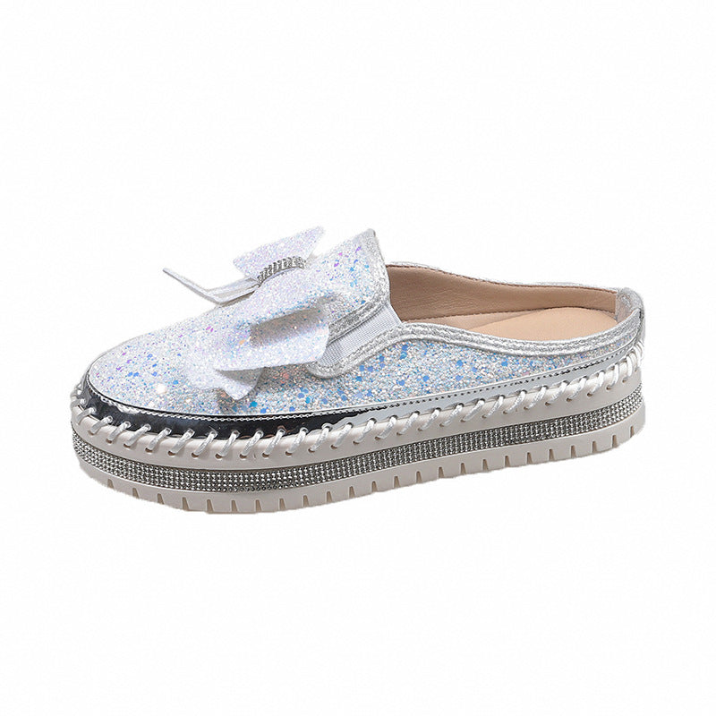Damen Glamouröse Slipper mit funkelndem Glitzer und dekorativem Schleifen-Detail R&B