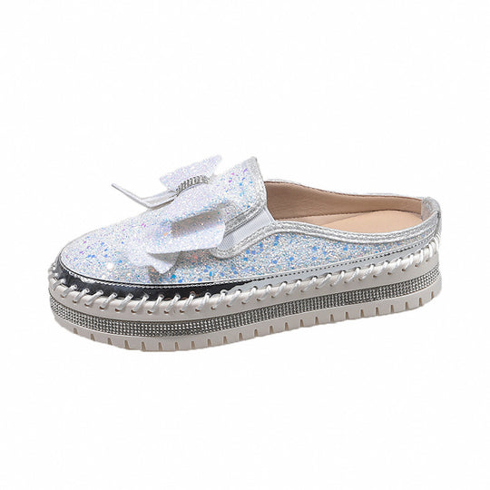 Damen Glamouröse Slipper mit funkelndem Glitzer und dekorativem Schleifen-Detail R&B