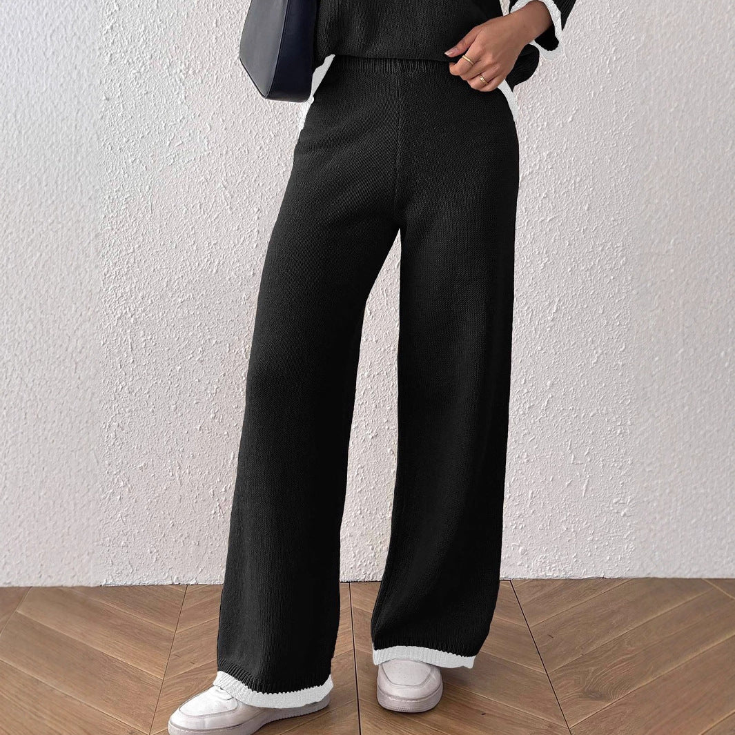Damen lässige Strickhose mit kontrastierendem Bündchen R&B