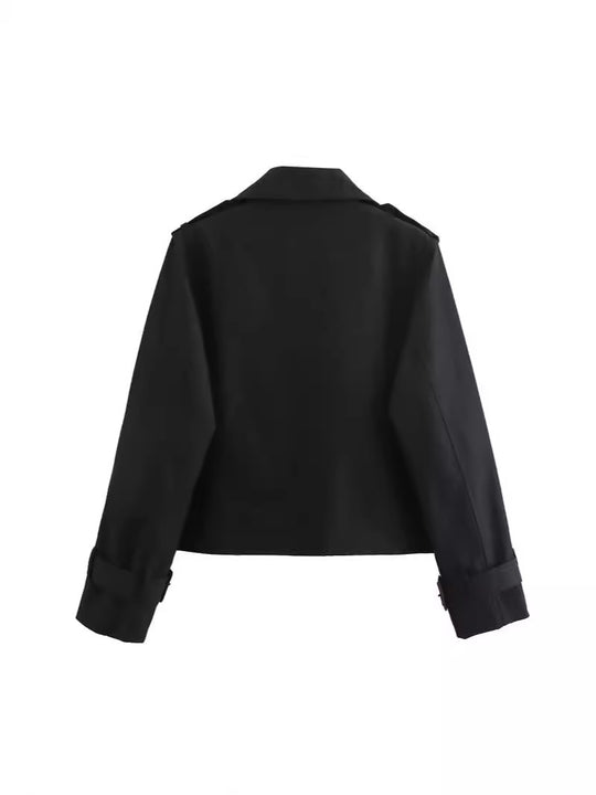 Damen cropped Trenchcoat mit doppelter Knopfleiste und verstellbaren Ärmeln R&B