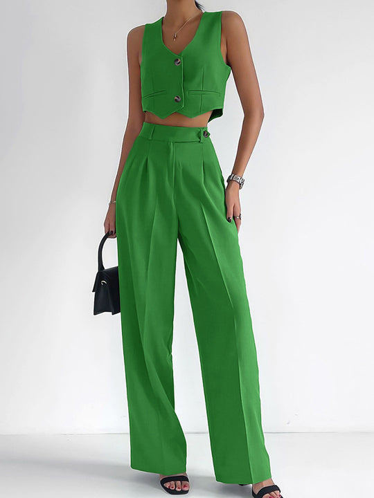 Damen Modisches Zweiteiler-Set aus ärmellosem Cropped Top und weiter Hose R&B