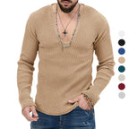 Herren lässiger Ripp-Pullover mit tiefem V-Ausschnitt und feiner Struktur R&B