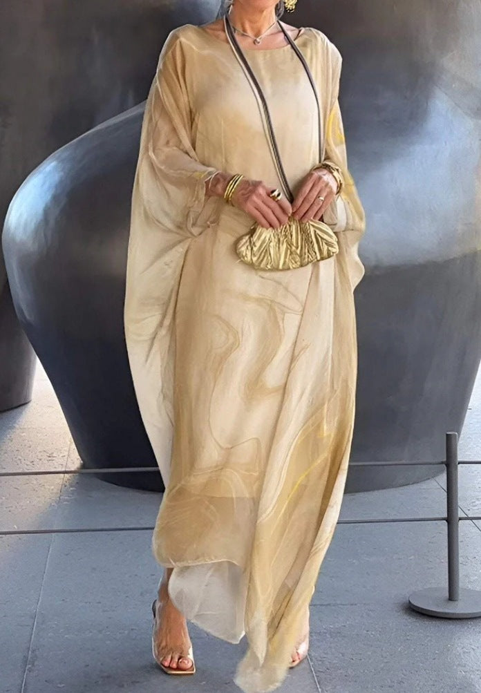 Damen fließendes Kaftan-Kleid mit auffälligem Muster R&B