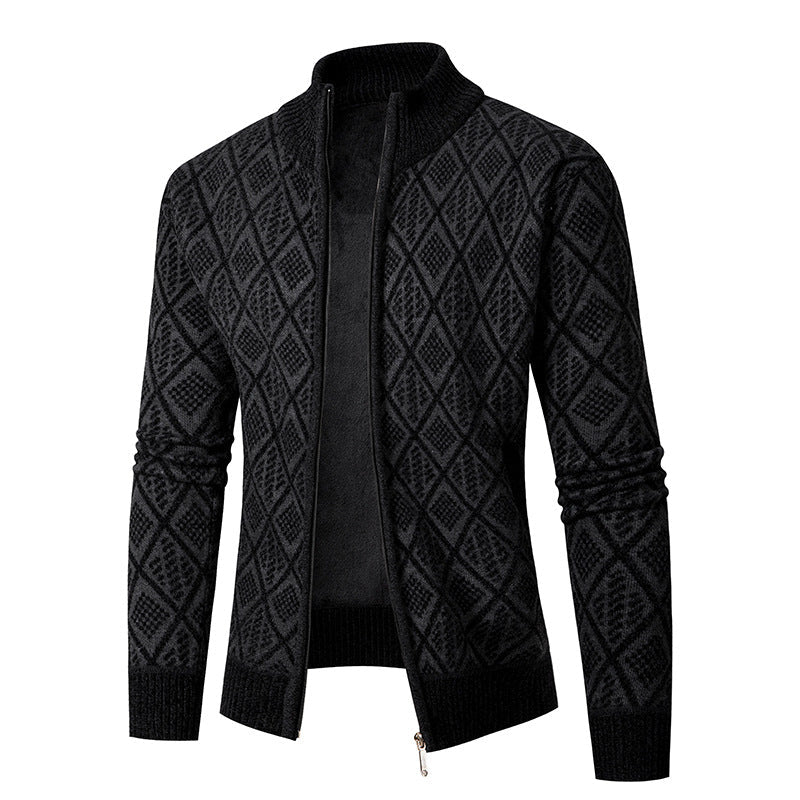 Herren Strickjacke mit modernem Zipper und stilvollem Rautenmuster