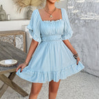 Damen romantisches Rüschensommerkleid mit elastischem Taillenbund R&B