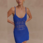 Damen gehäkeltes Mini-Strandkleid mit verführerischem V-Ausschnitt R&B