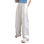 Damen Lässige und bequeme weite Hose mit seitlichem Bindegürtel R&B