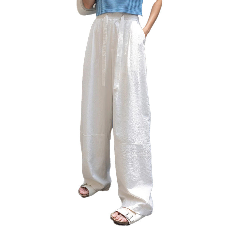 Damen Lässige und bequeme weite Hose mit seitlichem Bindegürtel R&B