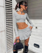 Damen Crop-Top und Rock Set mit raffiniertem Bund R&B