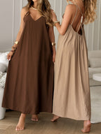 Damen lässiges Maxikleid mit tiefem V-Ausschnitt und weichem Material R&B