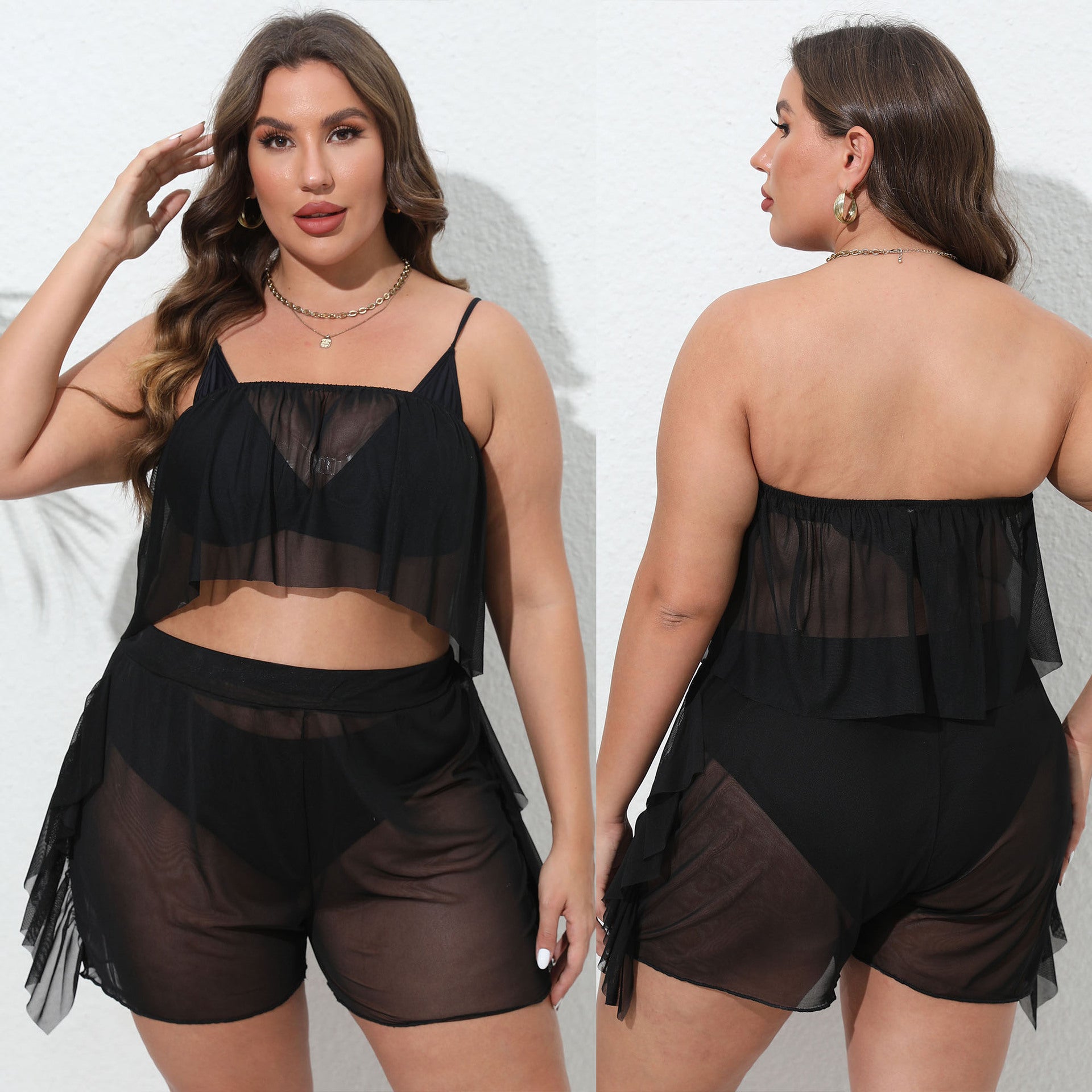 Damen luftiges Strandset mit durchbrochenem Design R&B
